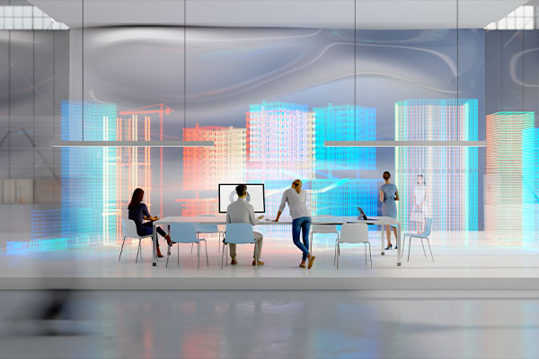 People working in futuristic office