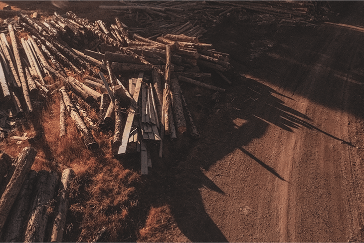 Drone-captured aerial view of the Brooks Sawmill.