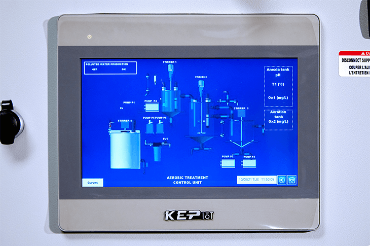Digital screen showing the water process