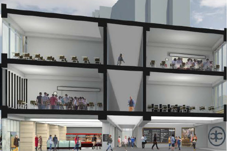 A rendering of the John Ware building showing the different levels from the outside