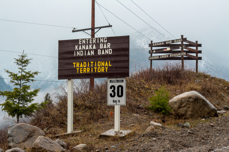 The welcome sign when entering Kanaka Bar near Lytton, British Columbia.