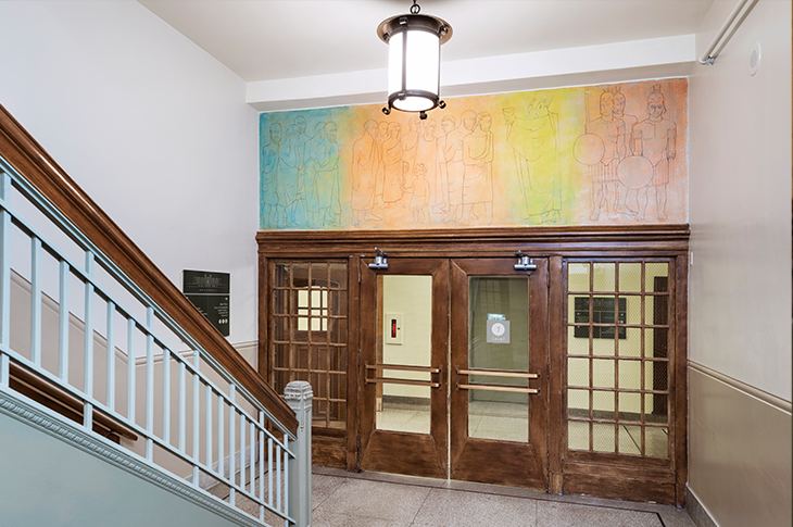 full view of Ted Godwin's mural found in Heritage Hall, SAIT