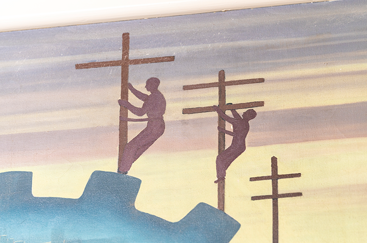 close up of silhouettes climbing power poles 