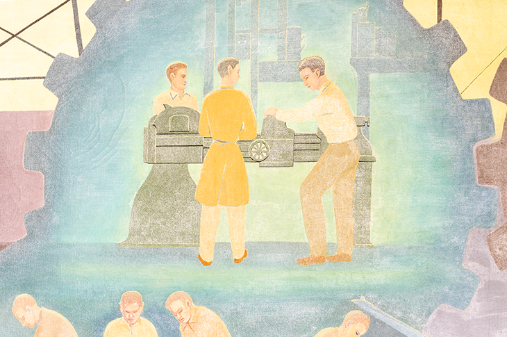 close up of students on mural by Ted Browning