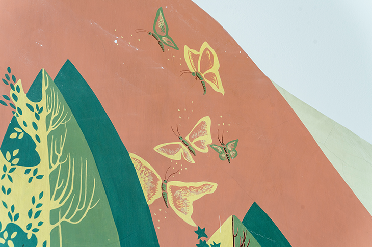 close up of butterflies on mural