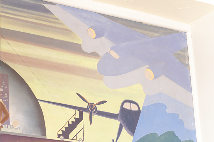 close up plane on mural