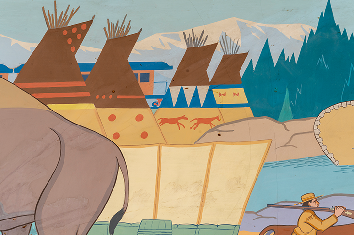 Close up of tipis on mural 