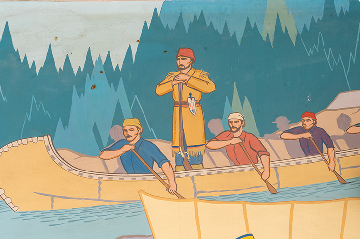 close up of voyageurs on mural