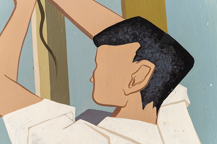 close up of person on mural's head