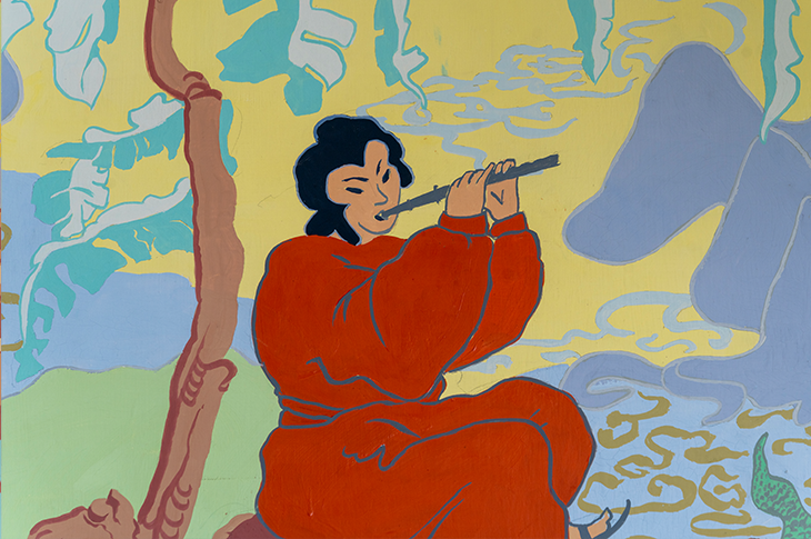 close up of painted subject playing an instrument