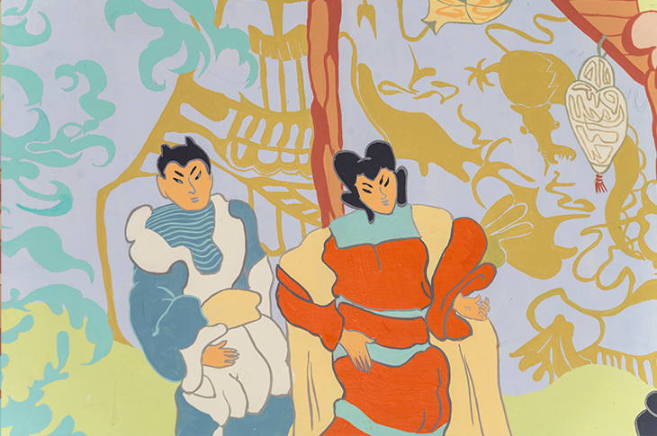 close up of painted subjects on a mural