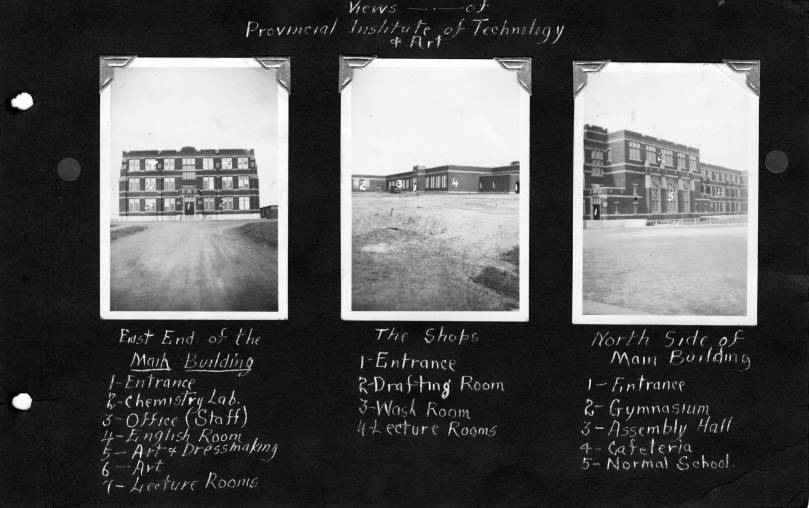 Photos of Heritage Hall in the 1930s explaining the campus activities