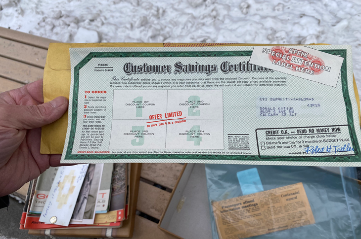 Publishers Clearing House mail found amongst the contents of the package.