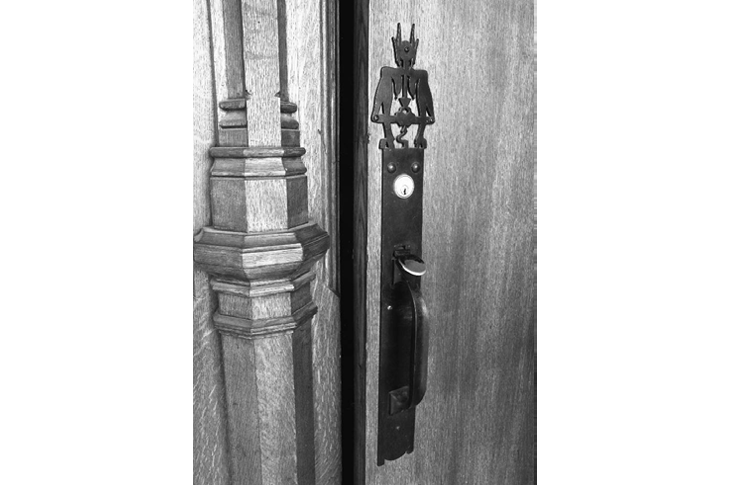 Demon handles, another detail reflective of the neo-gothic architecture style of Heritage Hall.