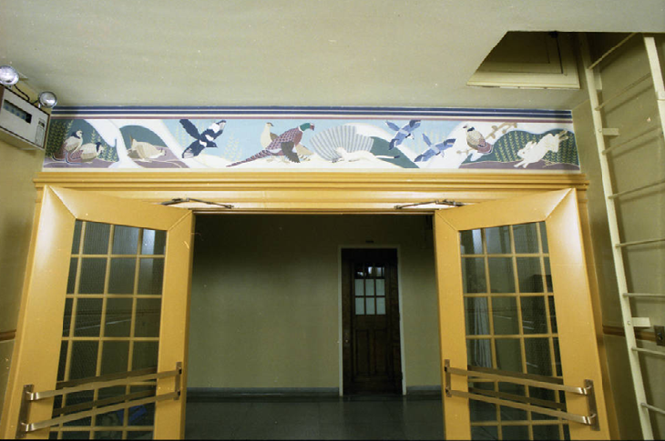 Mural titled "Wildlife of Southern Alberta" after being restored by Gertrude Hudson.