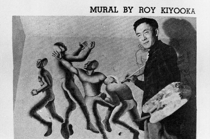 PITA alumni Roy Kiyooka paints one of the first murals to grace the 'Tech's' walls as a part of the ambitious public art project initiated by Head of the Art Department, Illingworth (Buck) Kerr, 1948-49.