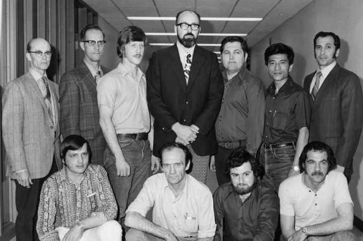 Group photo of instructors of the Electrical Department at SAIT. Clarence is first person on the left in the back row.