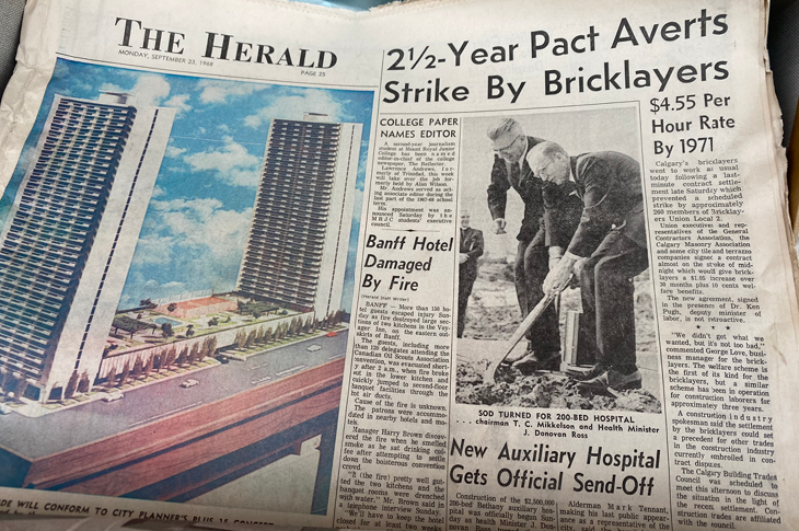 The Herald newspaper found within the package. Make note of the headline "2 1/2 year pact averts strike by bricklayers."