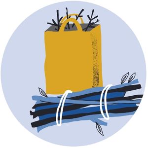 illustration of a bag of twigs and bundle of branches
