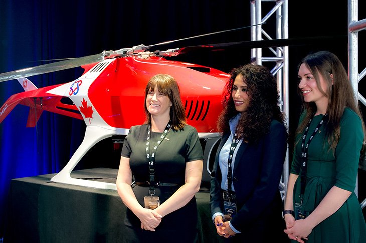 SAIT employees Stephanie Lapointe, Sara Ashoori and Bryanna Paquette were honoured as the first female flight instructors for heavy-lift, long-range drones in Canada.