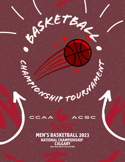 Poster showing YinTing Wang's logo design underneath a graphic of a basketball soaring through the air.