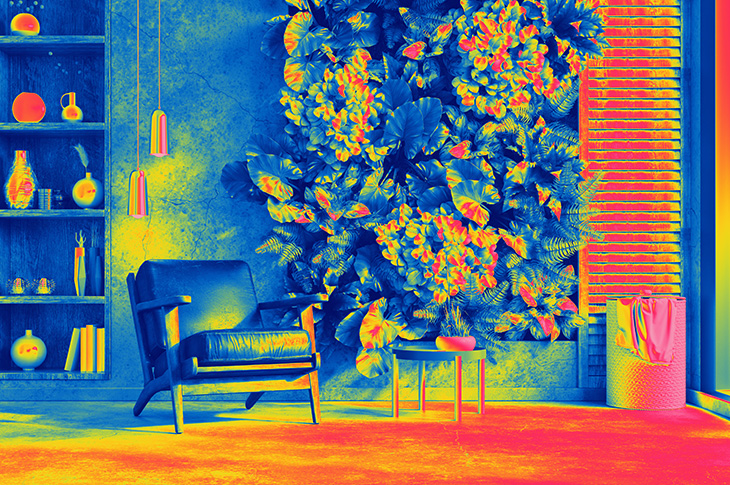 Thermal image of a living wall in an interior space
