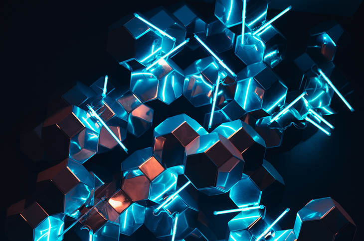 Connected cubes with blue and red lights