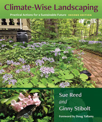 Book cover for climate-wise landscaping with photograph of garden and plants on front.