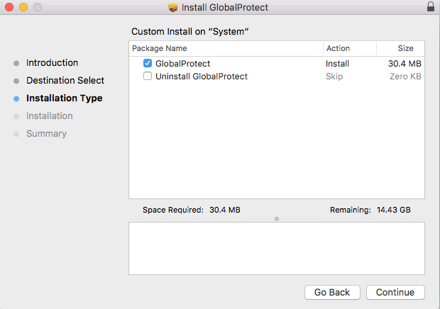 GlobalProtect installer window continued